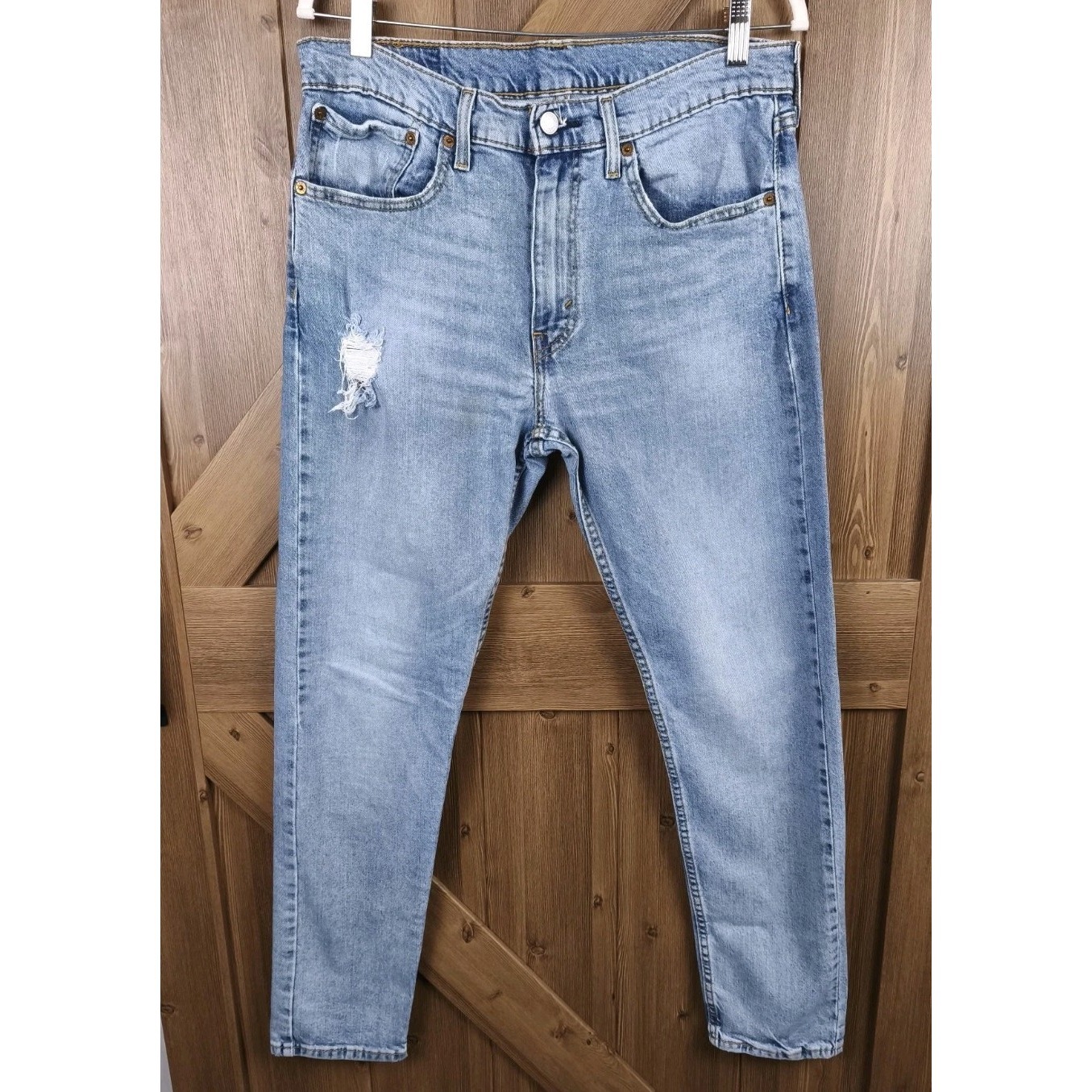 Levis 512 Slim Taper Jeans Mens 34x32 Light Wash Distressed Denim Red Tab